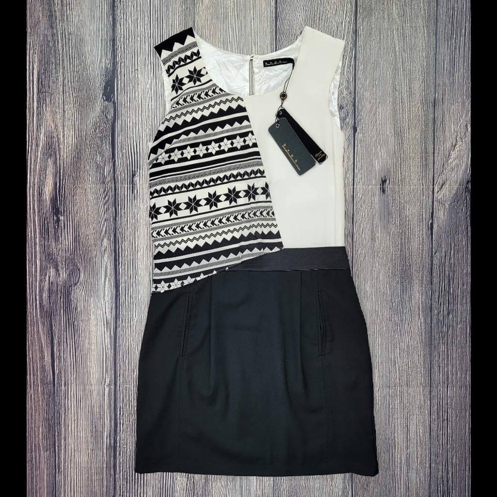 B+ab NWT Silk Geo Print Color Block Mini Dress